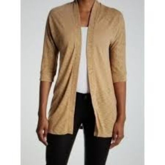 Ralph Lauren Angora Wool Cardigan Open Front 3/4 Sleeves Tan Camel Sweater XL - Picture 1 of 9